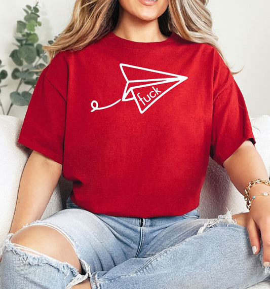 Flying Fuck Paper Airplane Adult Unisex Cotton T-Shirt Cryin Creek - 0