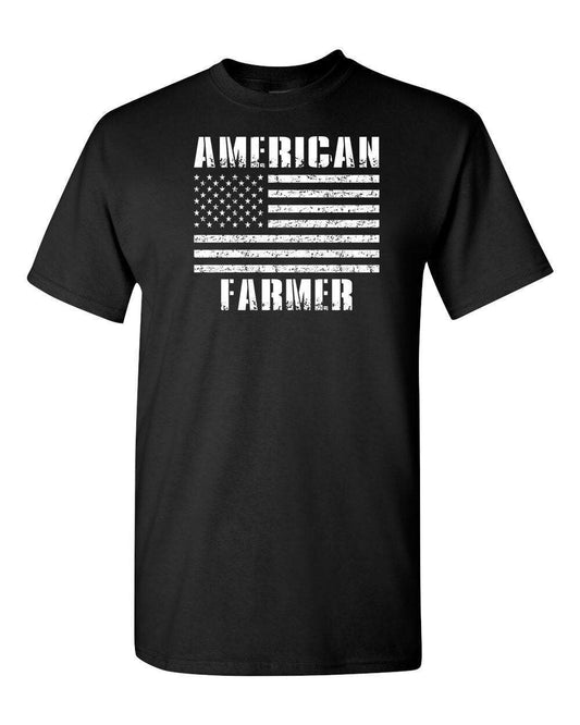 American Farmer with Distressed American Flag Adult Unisex Cotton T-Shirt - 0