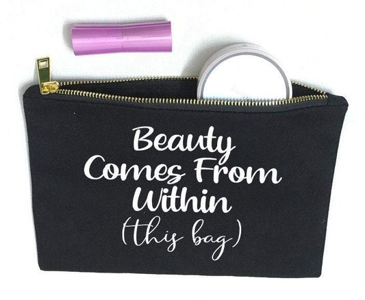 Beauty Comes from Within (this bag) Canvas Makeup Bag - 0