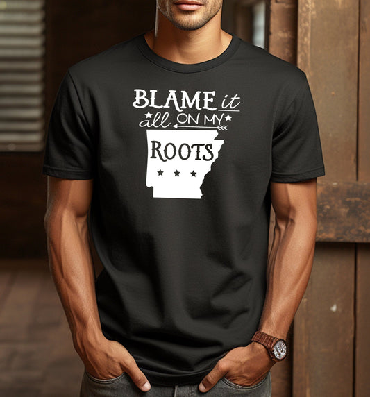 Blame it All On My Arkansas Roots Adult Unisex Cotton T-Shirt | Cryin Creek