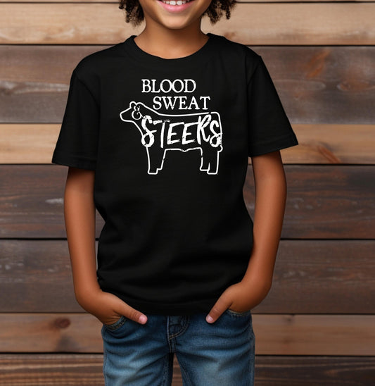 Blood Sweat and Steers Adult/Youth Cotton T-Shirt - Cryin Creek