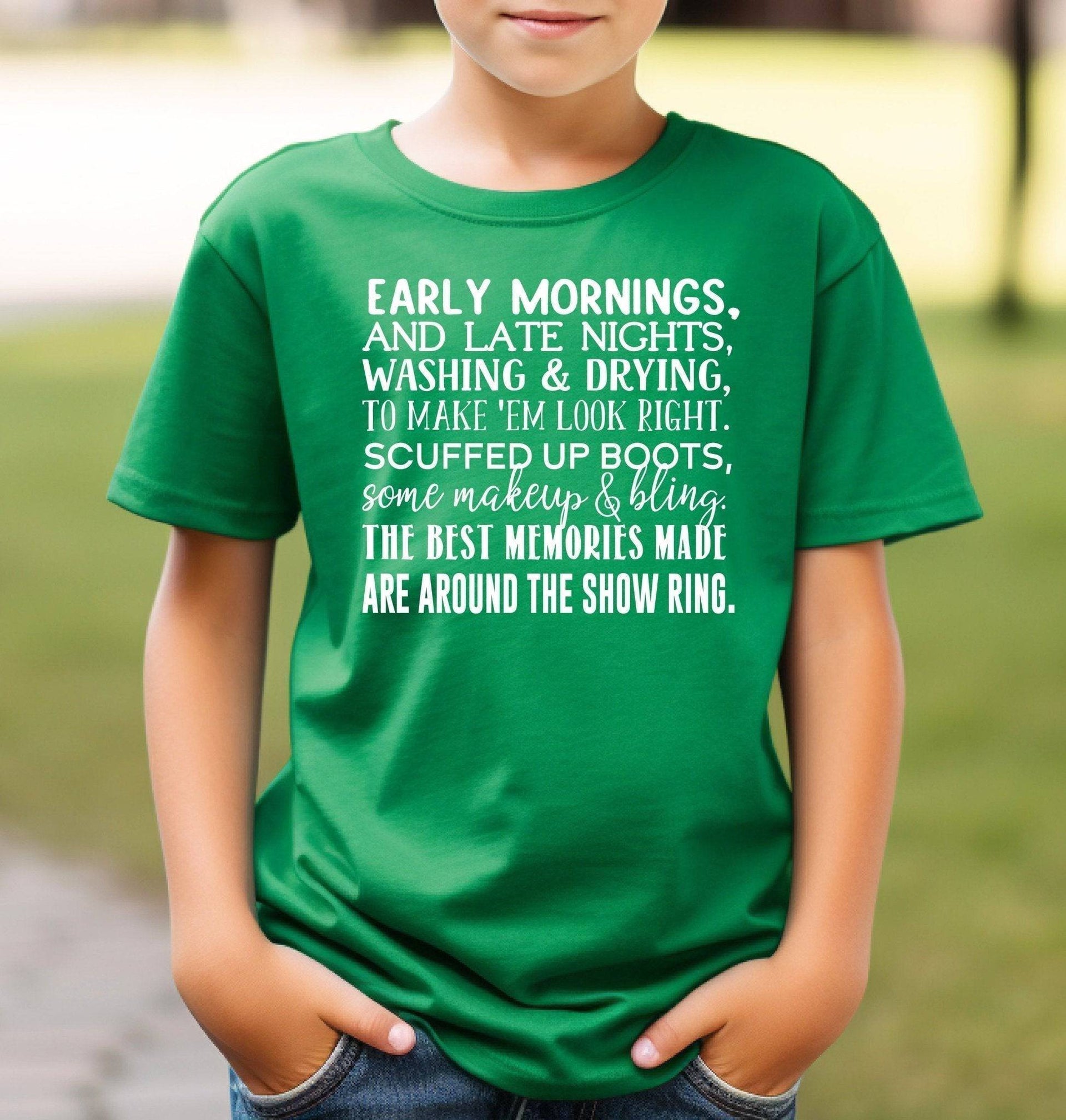 Early Mornings Late Nights Adult/Youth Cotton T-Shirt - Cryin Creek
