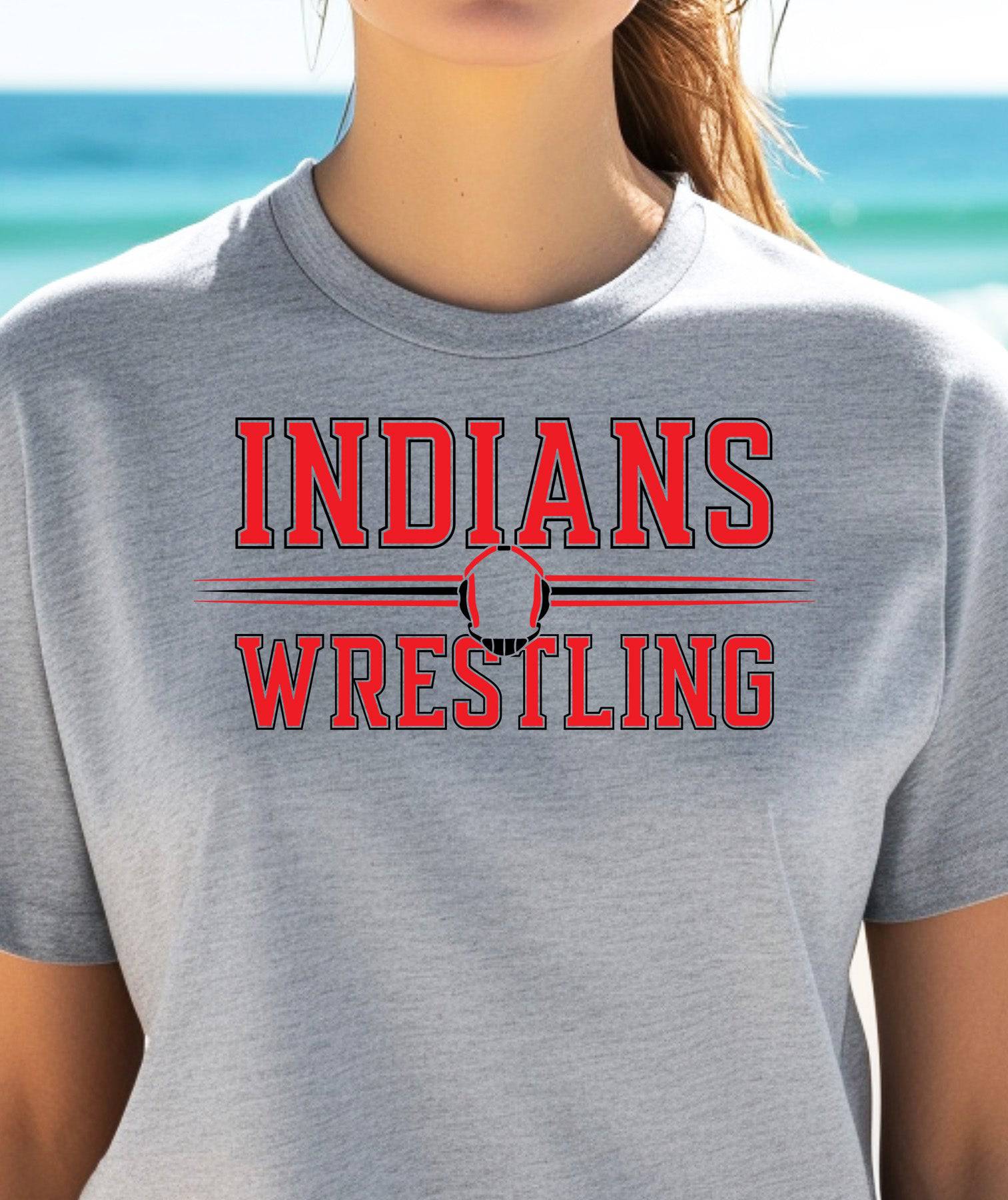 Indians Wrestling Headgear Adult or Youth Cotton T-Shirt - Cryin Creek