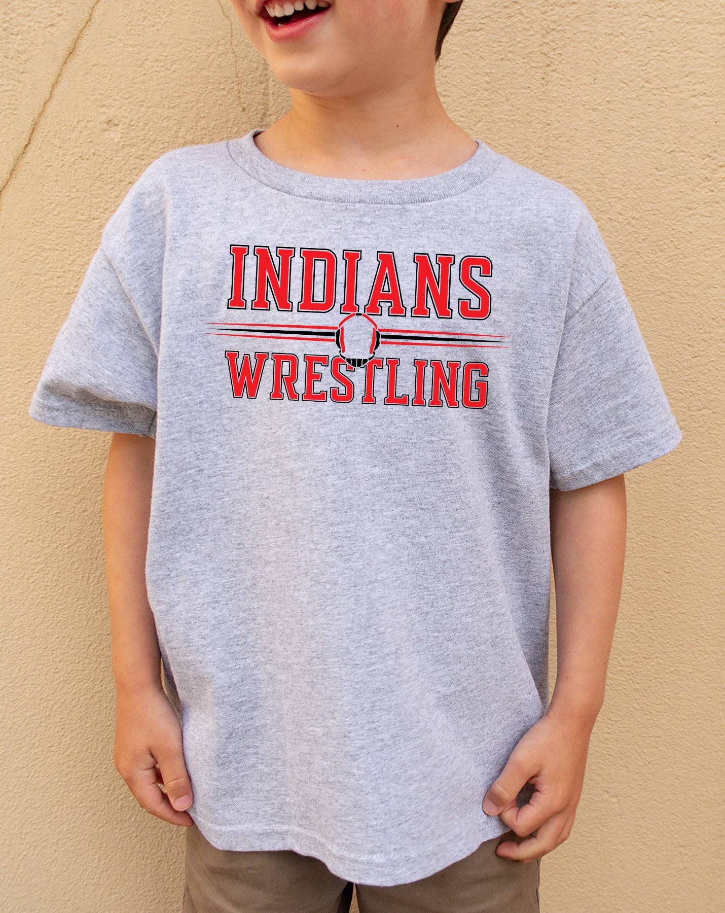 Indians Wrestling Headgear Adult or Youth Cotton T-Shirt - Cryin Creek