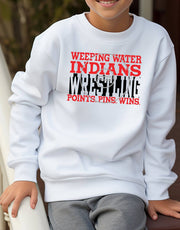 Indians Wrestling Points Pins Wins Adult or Youth Cotton Crewneck Sweatshirt - Cryin Creek
