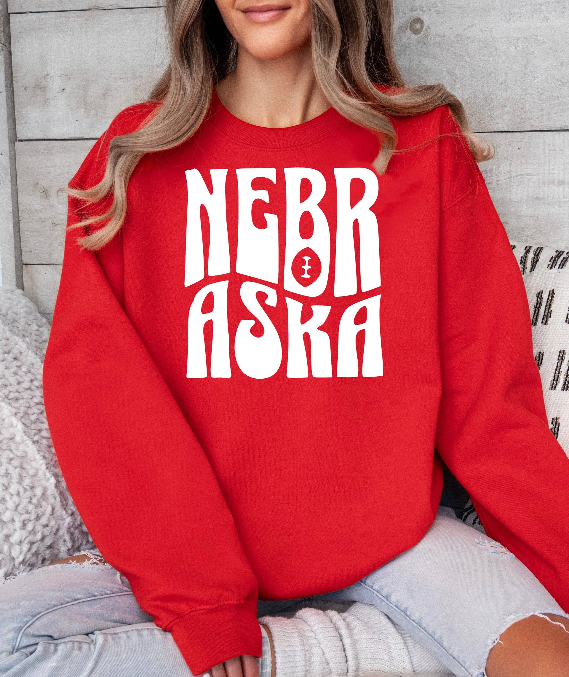 Retro Design Nebraska Football Crewneck Sweatshirt - Cryin Creek