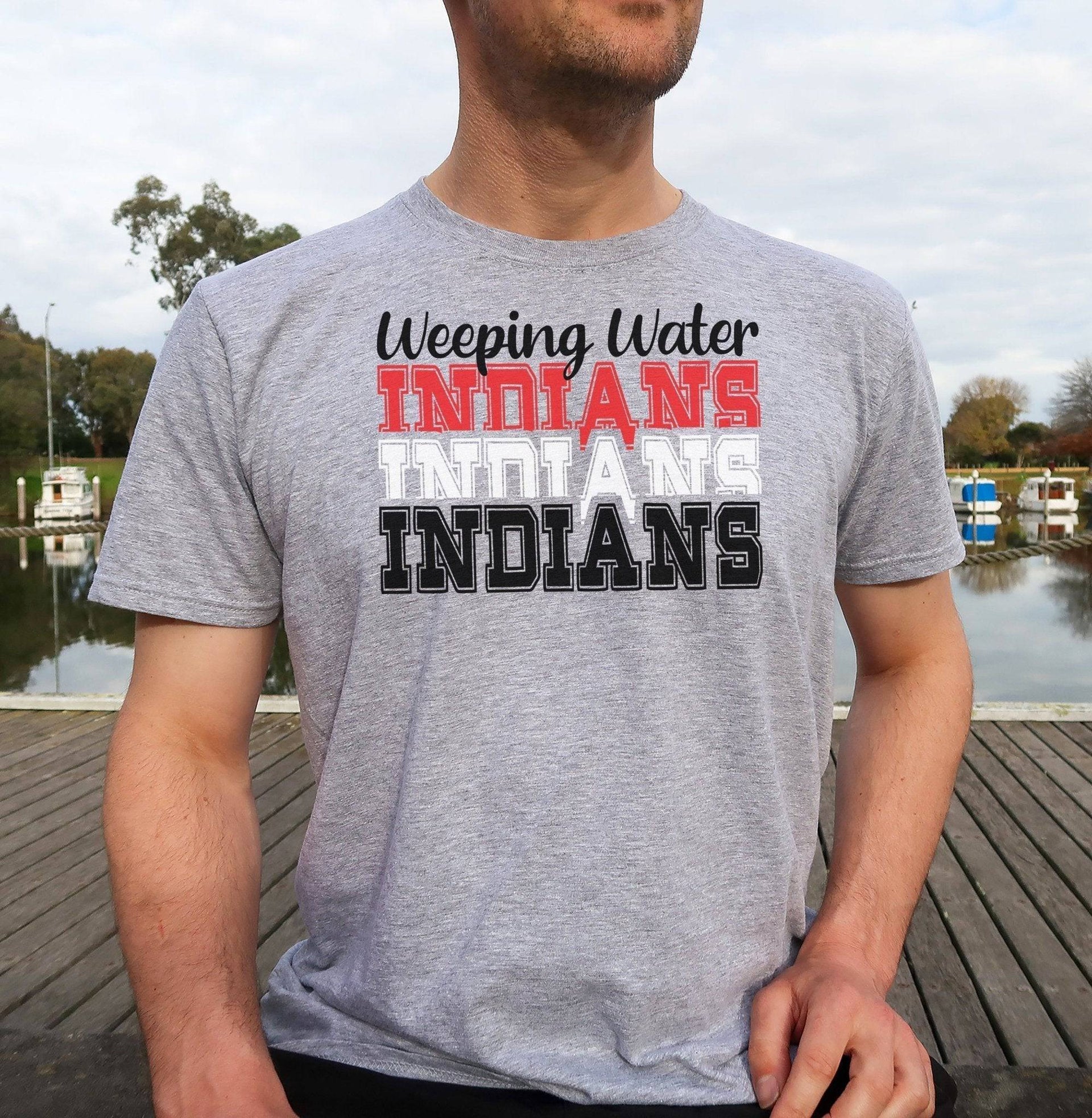 Weeping Water Indians Trio Adult/Youth Cotton Unisex T-Shirt - Cryin Creek