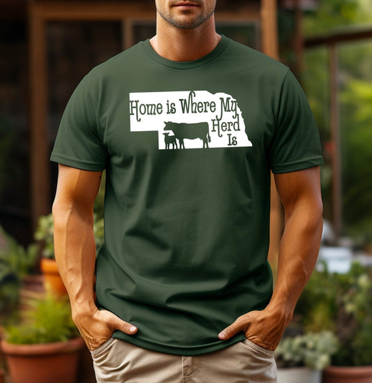Nebraska Home is Where My Herd Is Adult Cotton Unisex T-Shirt | Cryin Creek