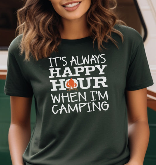 It's Always Happy Hour When I'm Camping Adult Cotton Unisex T-Shirt - 0