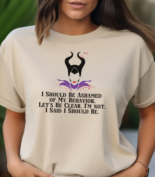 Maleficent I Should Be Ashamed of My Behavior Adult Cotton T-Shirt - 0