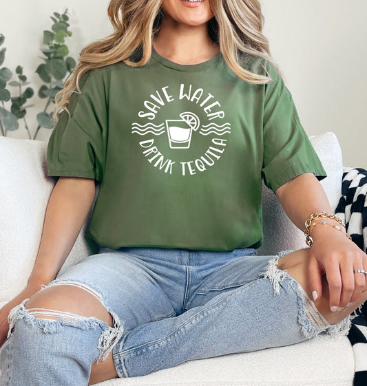 Save Water Drink Tequila Adult Cotton Unisex T-Shirt - 0