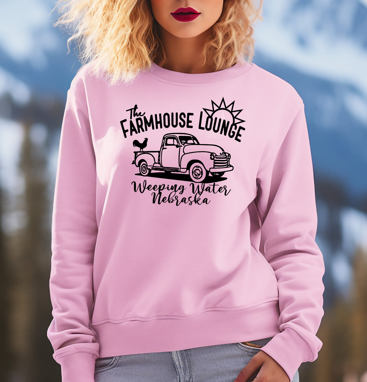 Farmhouse Lounge Sunny Vibes Pickup Truck Adult Cotton Crewneck Sweatshirt - Cryin Creek