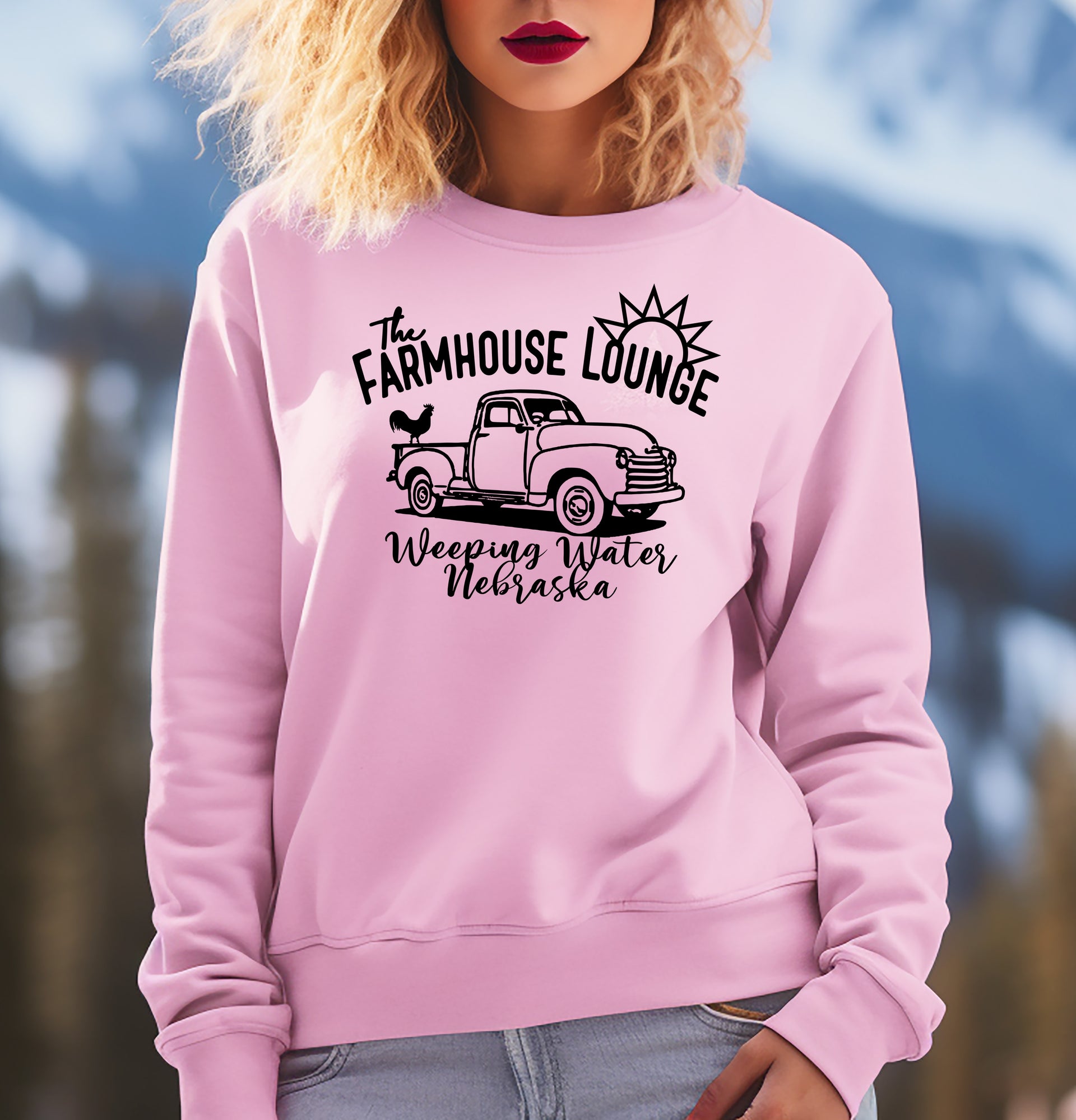 Farmhouse Lounge Sunny Vibes Pickup Truck Adult Cotton Crewneck Sweatshirt - Cryin Creek
