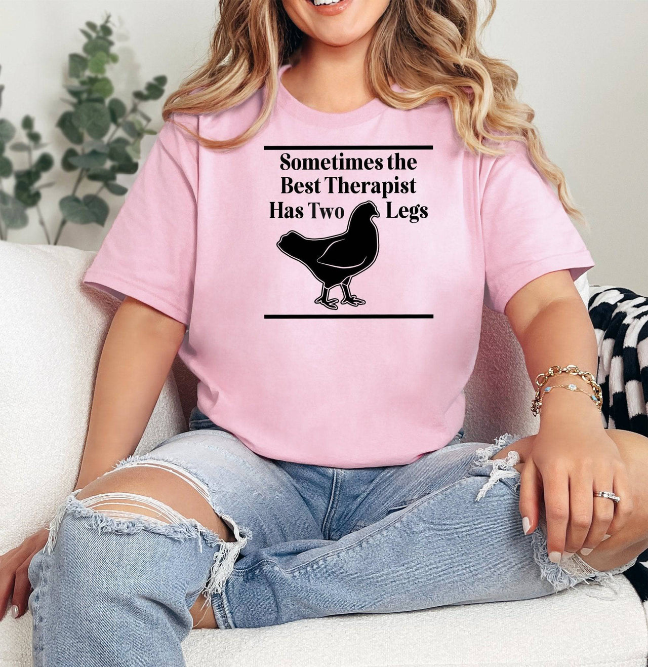 Best Therapist Has 2 Legs Chicken Adult/Youth Cotton T-Shirt Pink