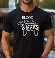 Blood Sweat and Steers Black Tee Adult