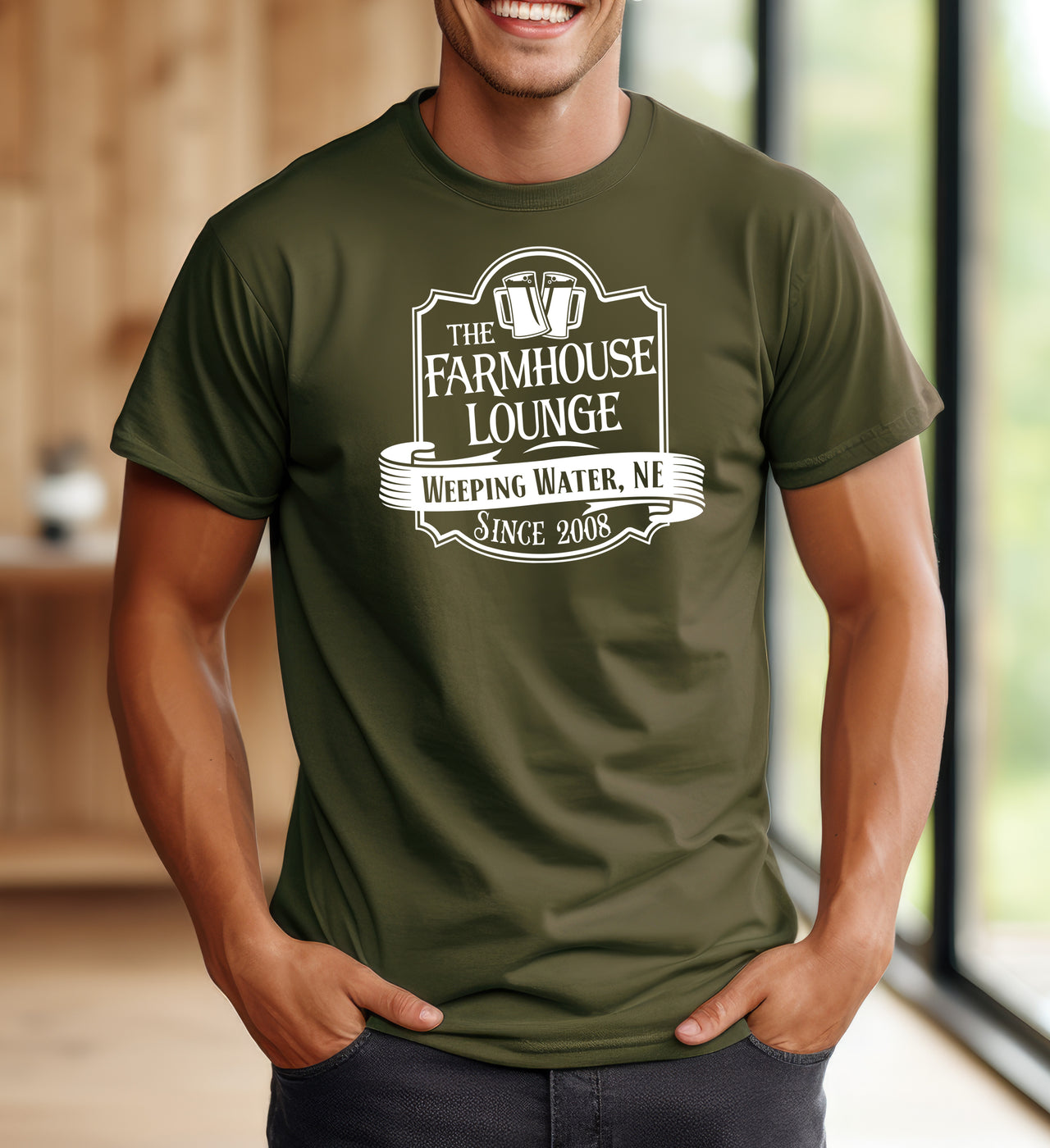 Farmhouse Lounge Brew Pub-Style Logo Adult Unisex Cotton T-Shirt - Cryin Creek