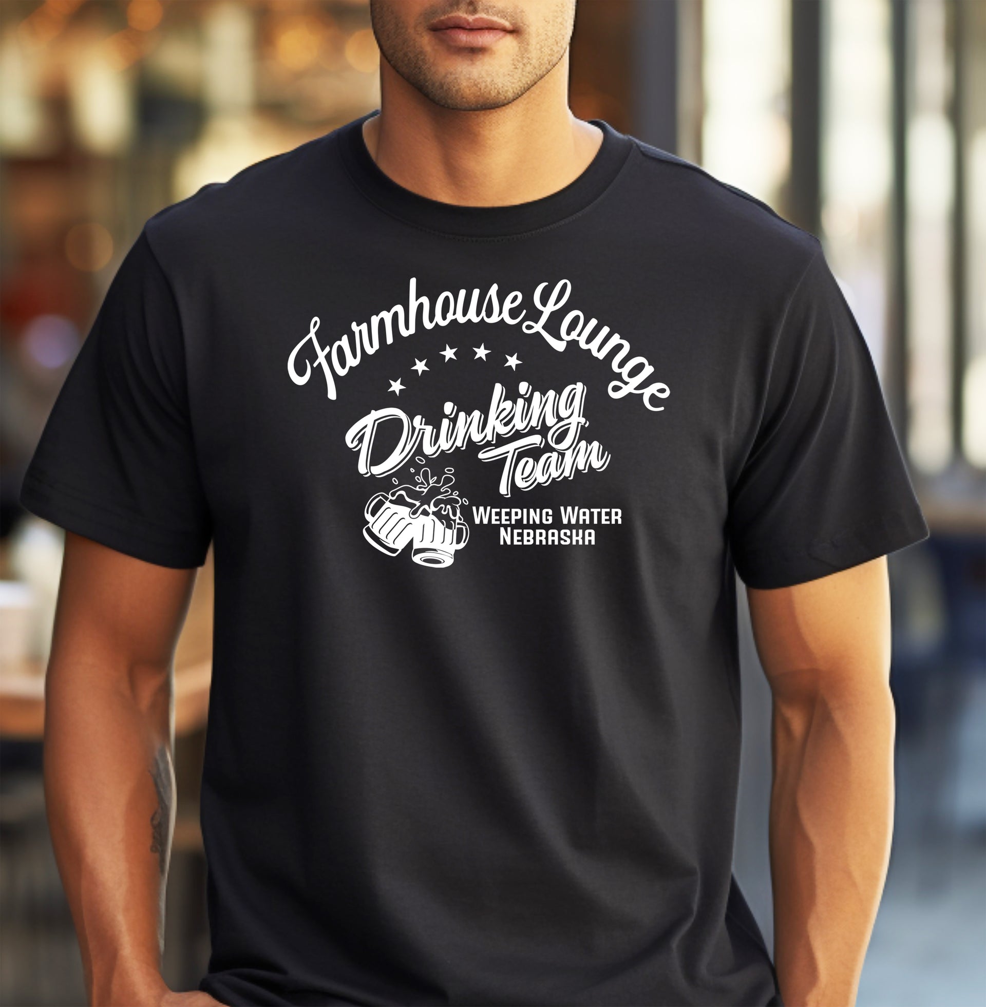 Farmhouse Lounge Drinking Team Logo Adult Unisex Cotton T-Shirt - Cryin Creek