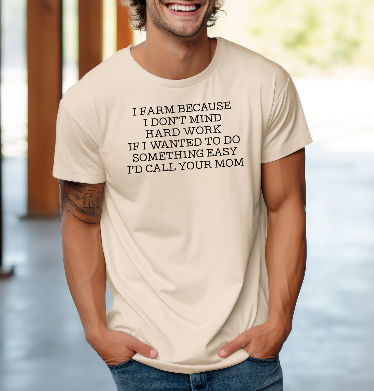 Funny Farming Adult Cotton T-Shirt | I Farm Because I Don’t Mind Hard Work Tee