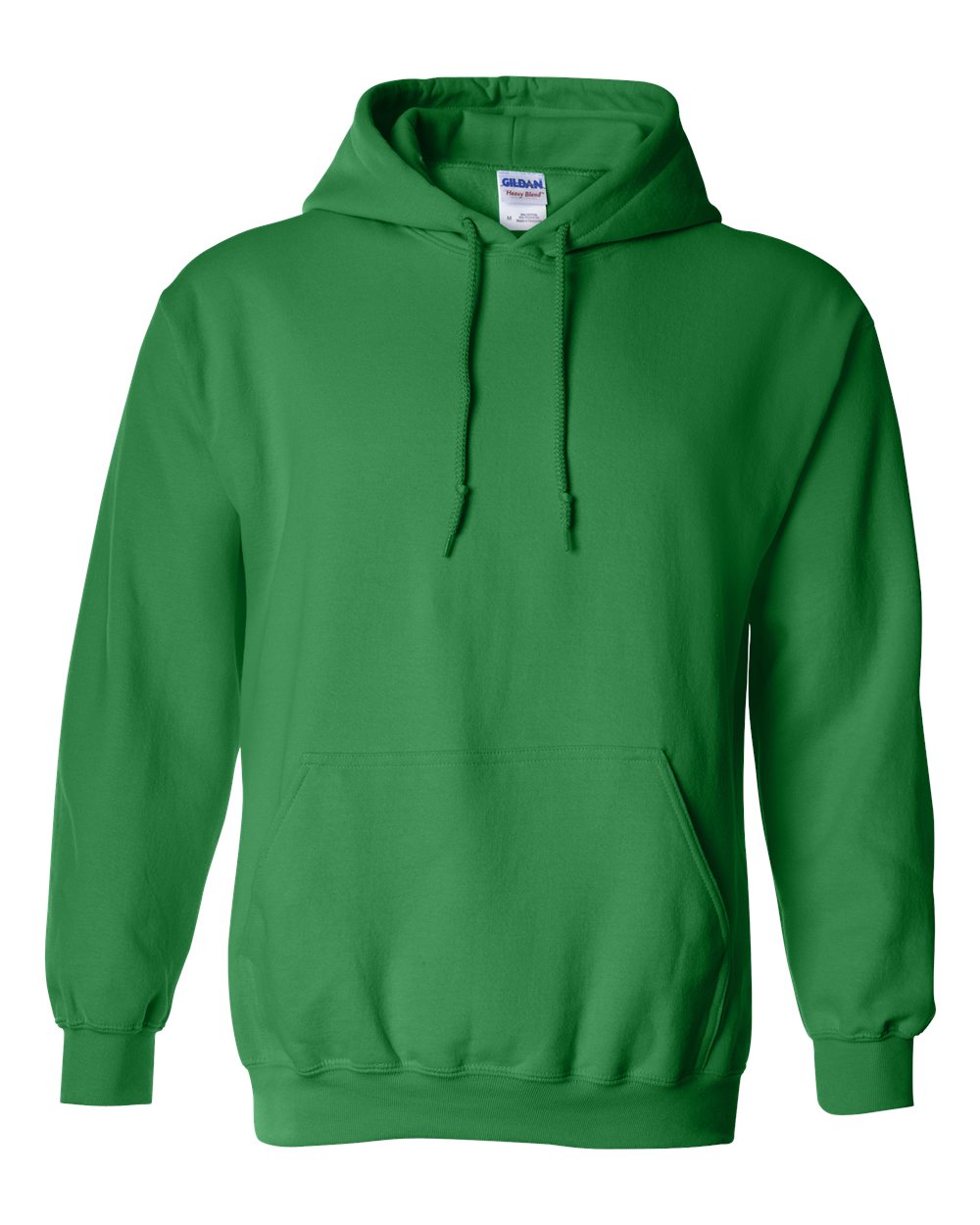 Gildan Irish green hoodie on white background.