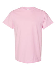 Gildan pink t-shirt on white background.
