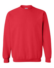 Gildan red crewneck on white background.