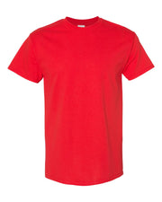 Gildan red t-shirt on white background.