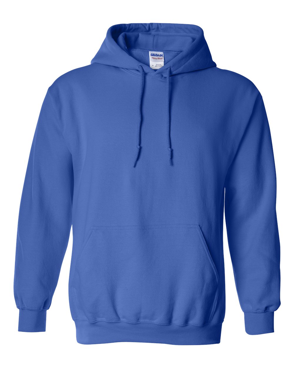 Gildan royal blue hoodie on white background.