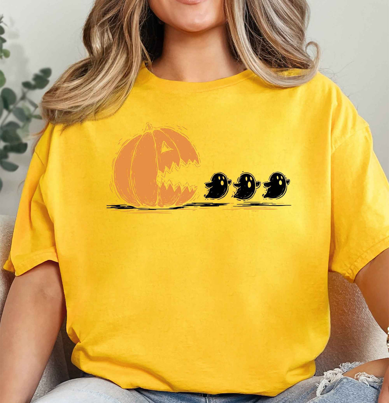 Gold Pac Man jack-o-lantern Halloween retro arcade pumpkin tee