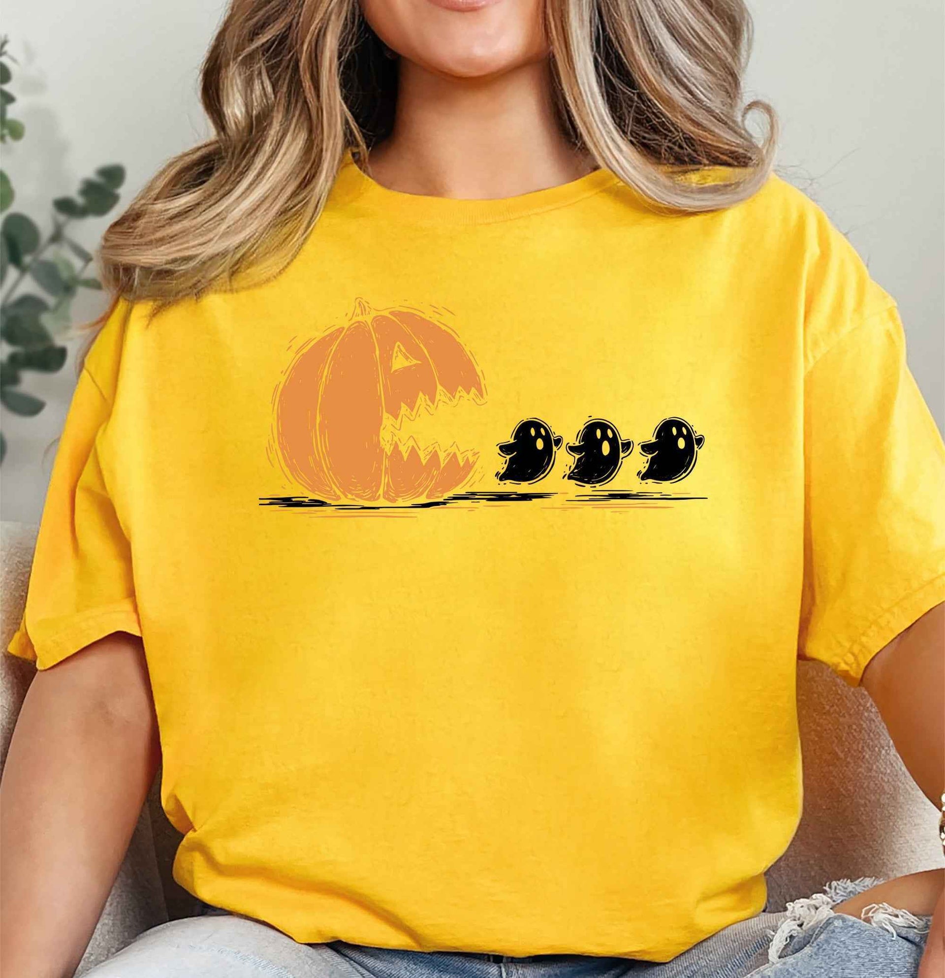 Gold Pac Man jack-o-lantern Halloween retro arcade pumpkin tee