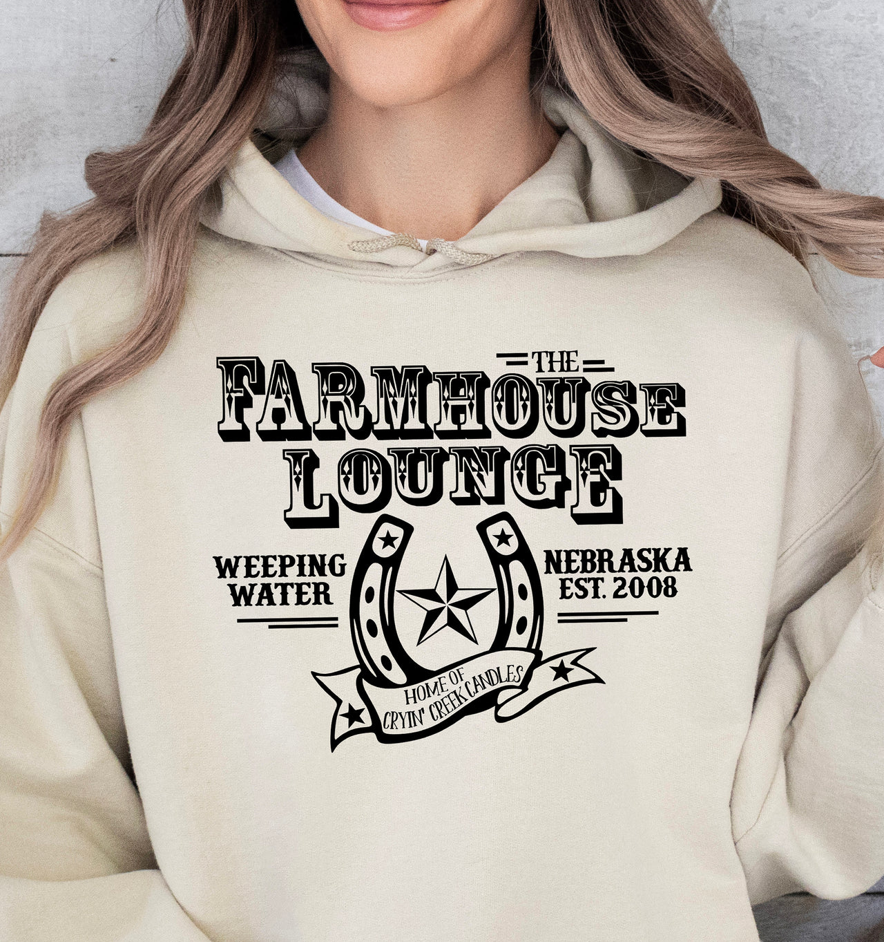 Farmhouse Lounge Saloon-Style Logo Adult Unisex Hooded Sweatshirt - Cryin Creek