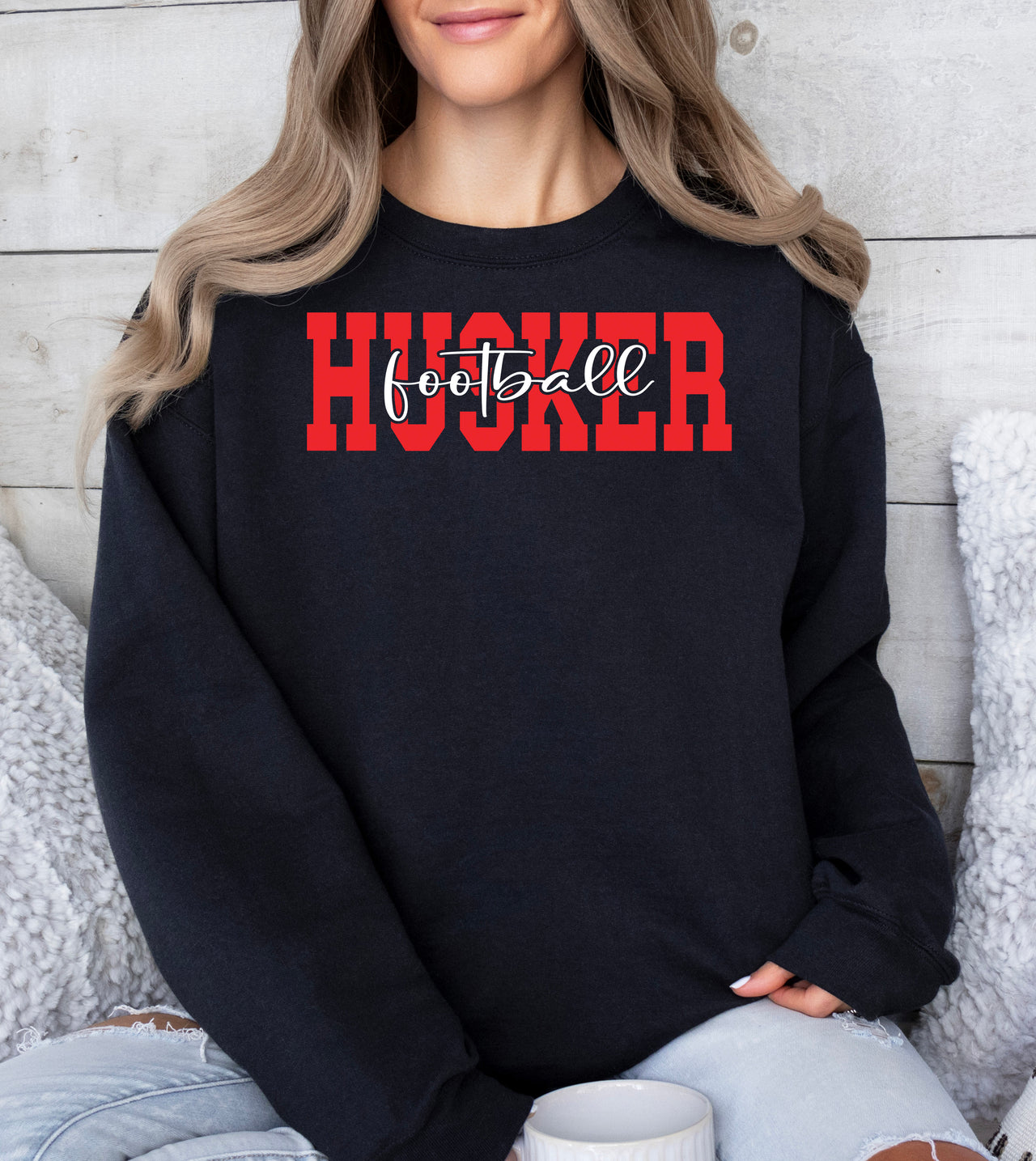 Husker Football T-Shirt Crewneck Sweatshirt Black