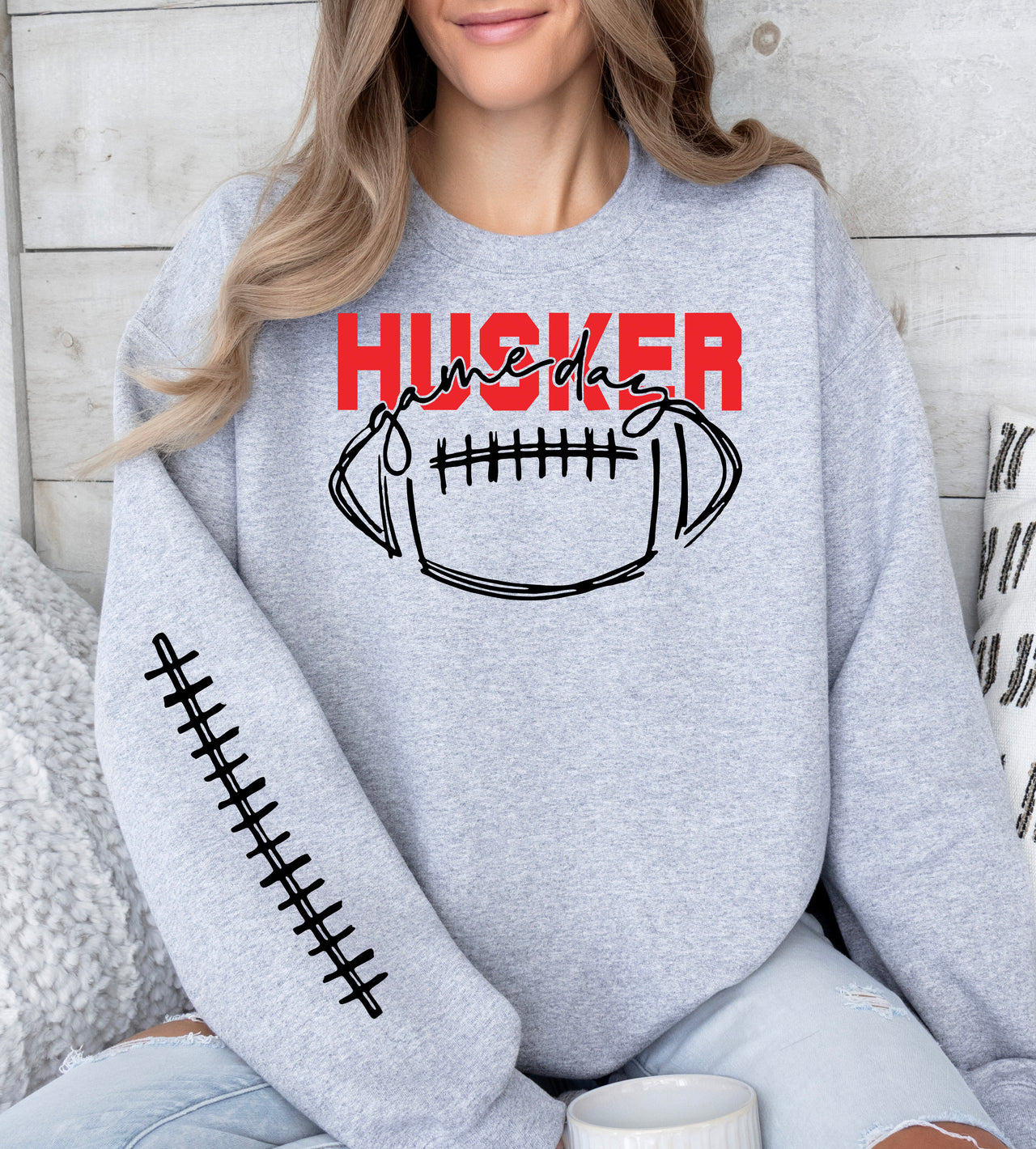 Husker Game Day Crewneck Sweatshirt Gray