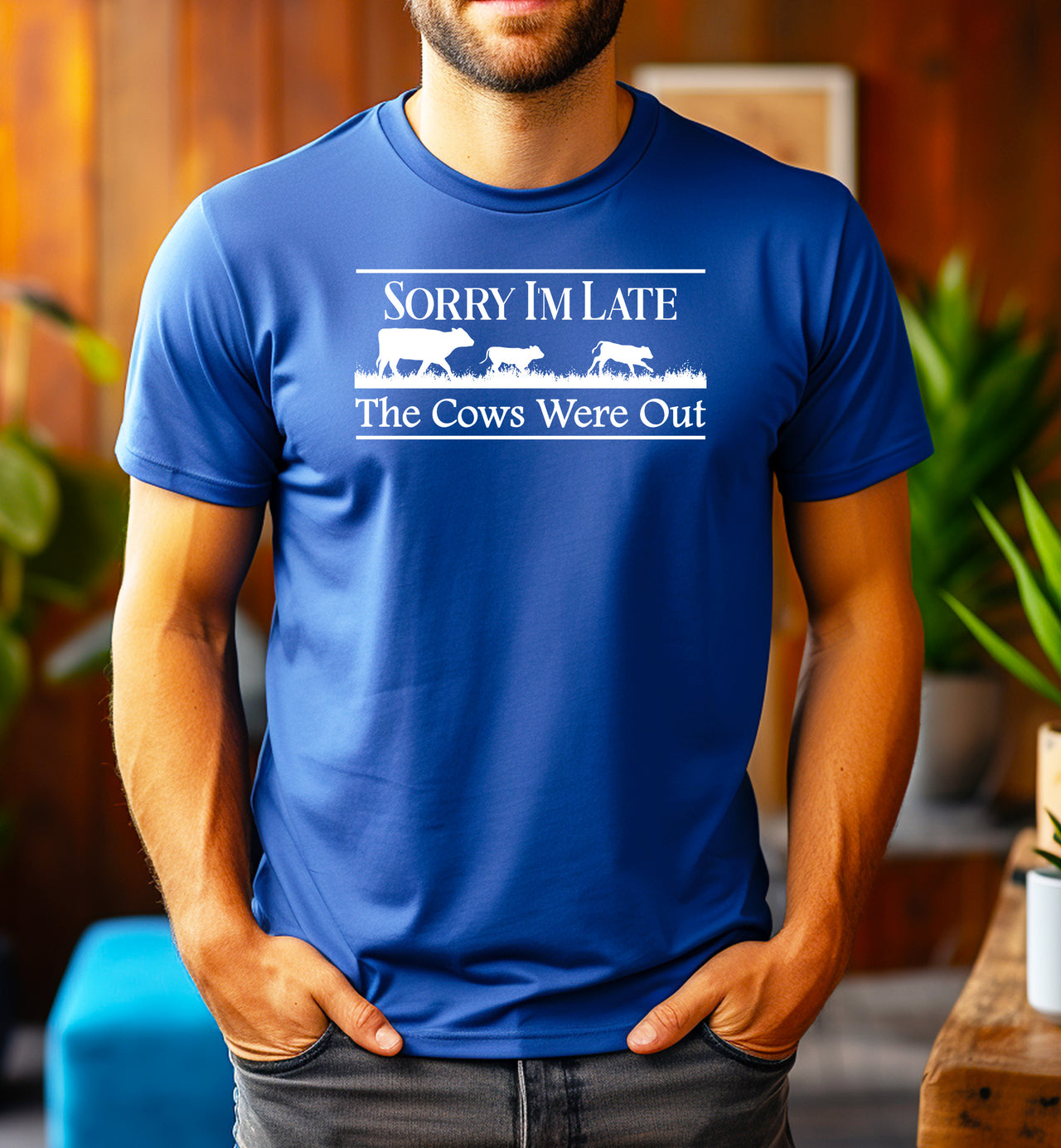 Sorry I’m Late, The Cows Were Out Adult Unisex Cotton T-Shirt | Funny Farm Shirt