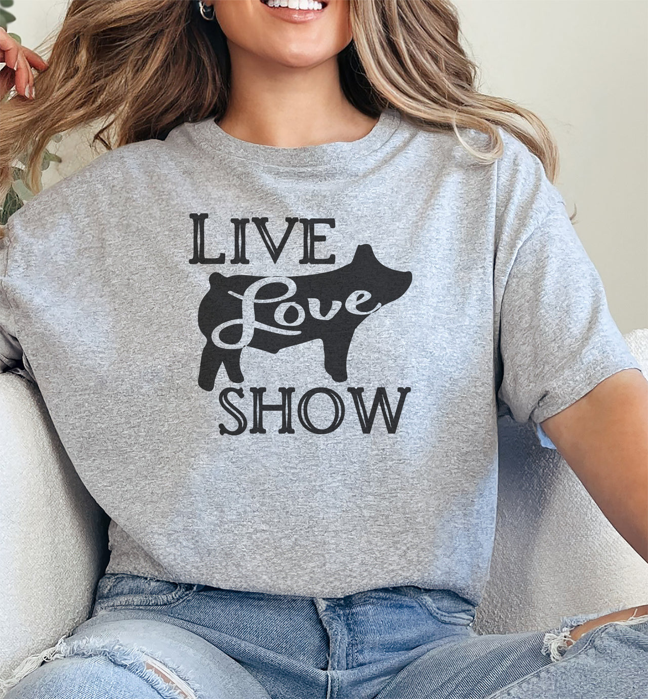 Live Love Show Hog Adult Unisex T-Shirt Sport Grey