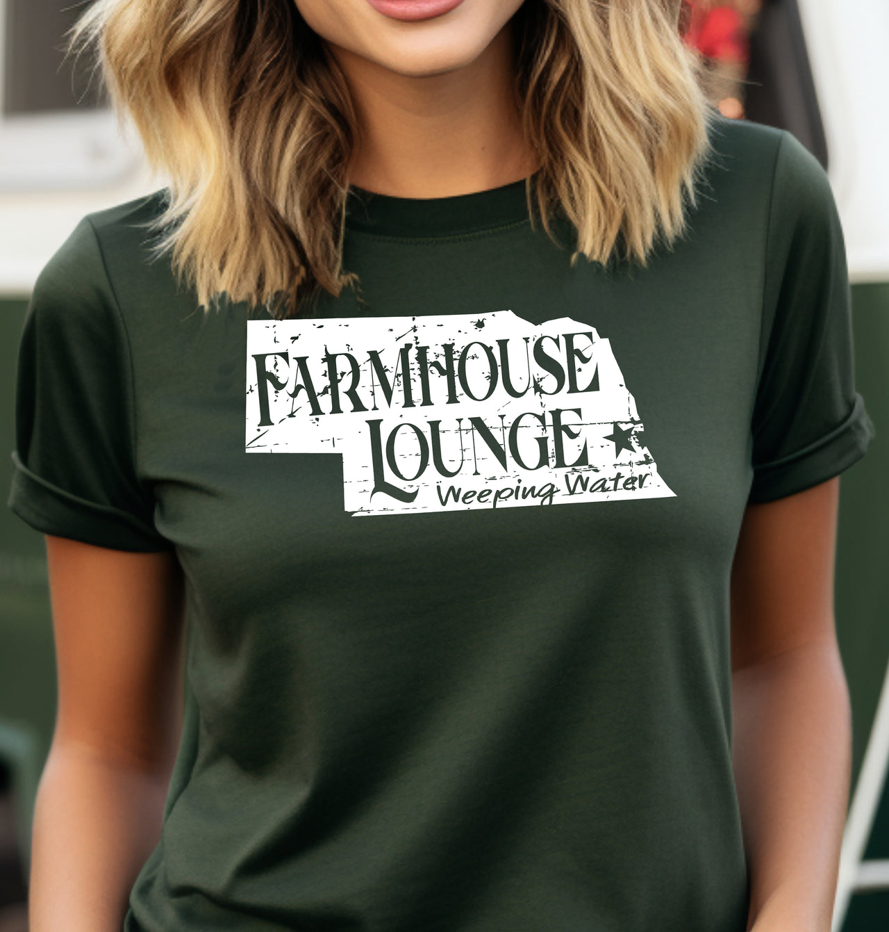 Farmhouse Lounge Distressed Nebraska Logo Adult Unisex T-Shirt - Cryin Creek