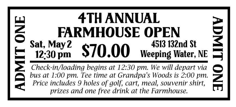 Advertisement for the 4th Annual Farmhouse Open event with details and admission information.