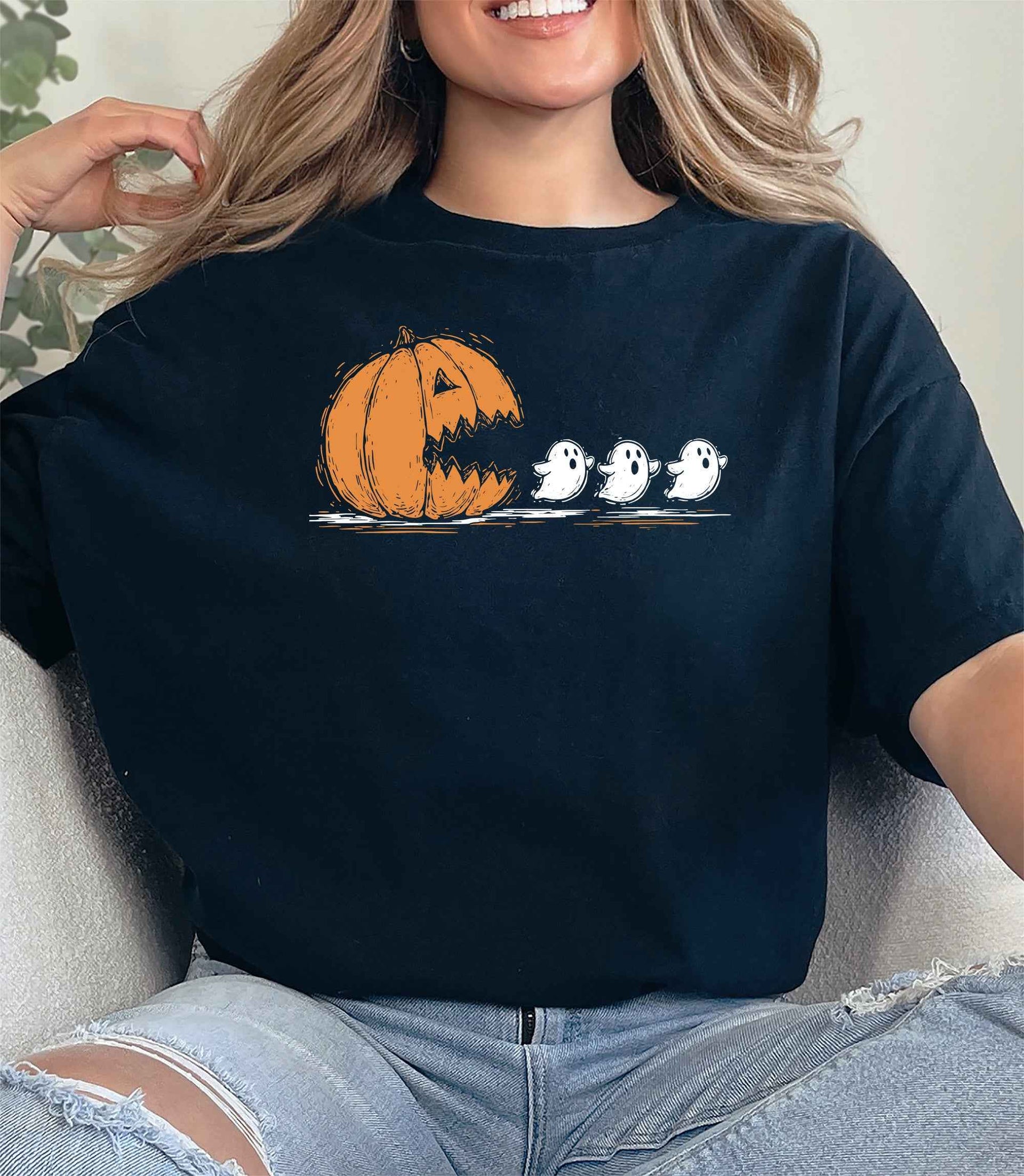 Pac Man Jack-O-Lantern Halloween Nostalgic Cotton T-Shirt (Copy)