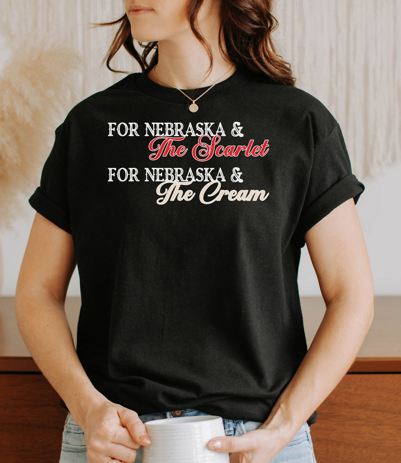 For Nebraska: The Scarlet and Cream Cotton T-Shirt Black