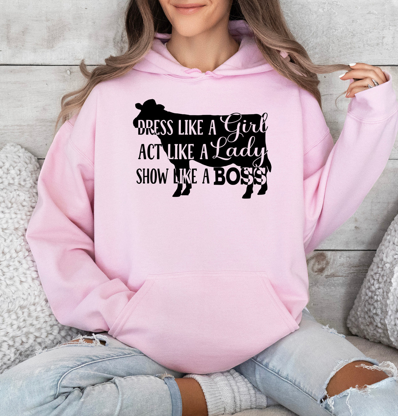 Show Like a Boss Dairy Pink Hoodie Adult