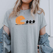 Sport grey Pac Man jack-o-lantern Halloween retro arcade pumpkin tee 