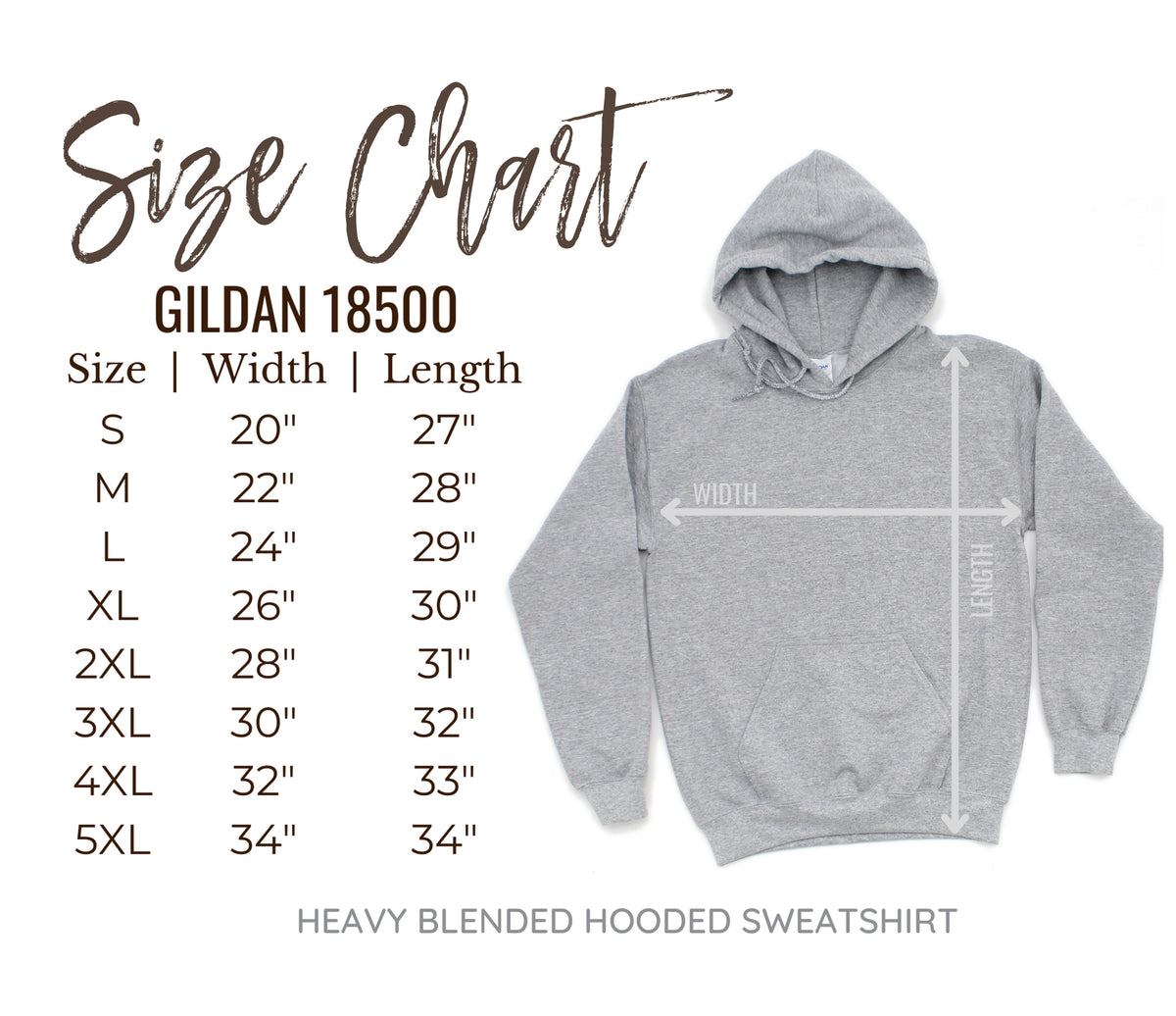 Gildan adult hooded sweatshirt size chart showing measurements to help customers select the correct size for the Combine Co-Pilot harvest hoodie.