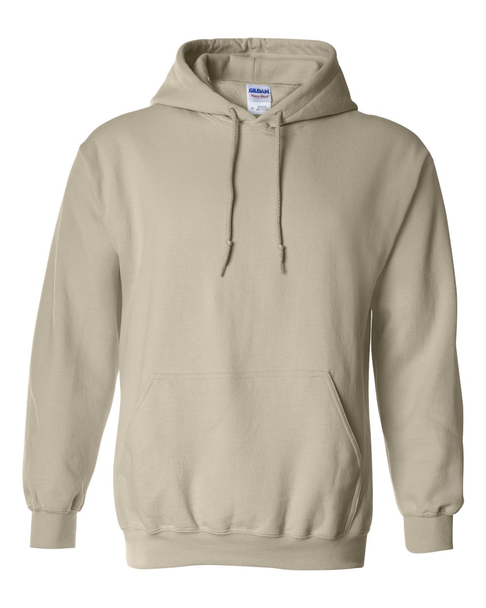 Blank sand unisex Gildan hooded sweatshirt showing an available color option for the Combine Co-Pilot harvest hoodie.
