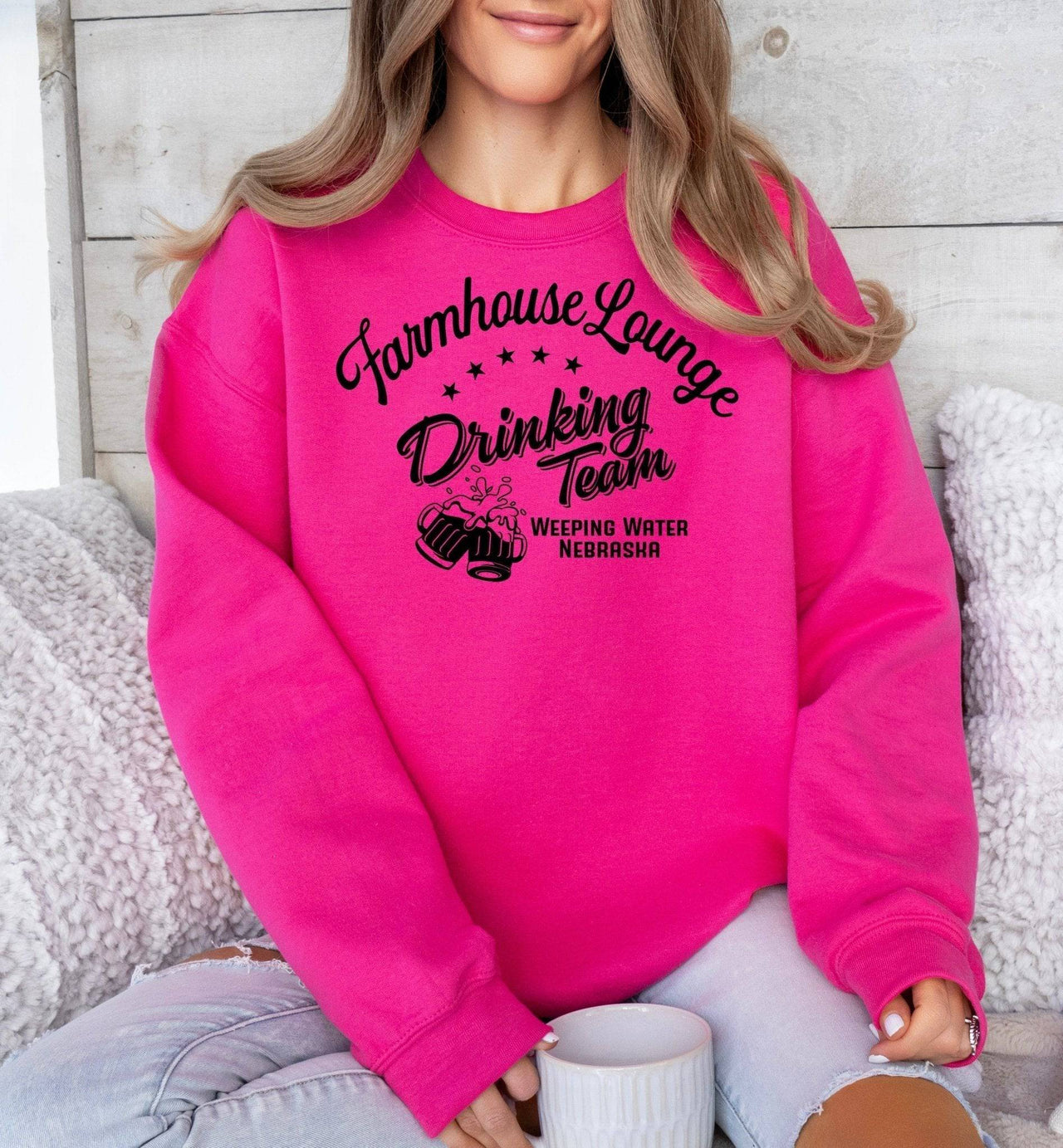 Farmhouse Lounge Drinking Team Logo Adult Unisex Crewneck Sweatshirt