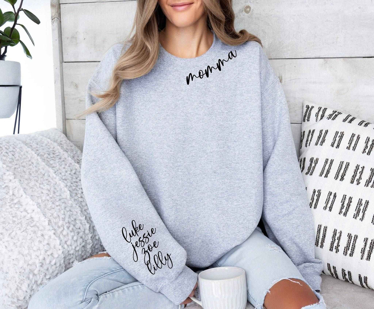 Personalized Mom and Children Adult Crewneck Sweatshirt
