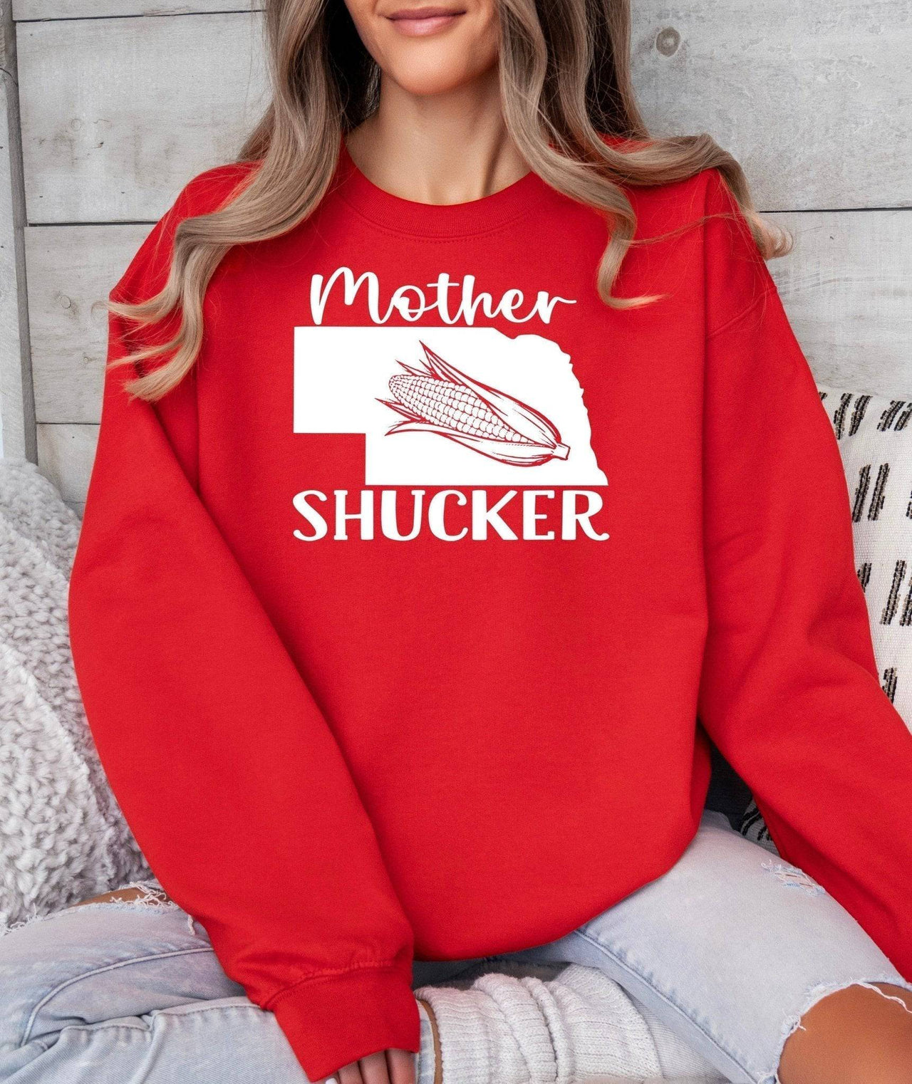 Nebraska Mother Shucker Adult Cotton Crewneck Sweatshirt