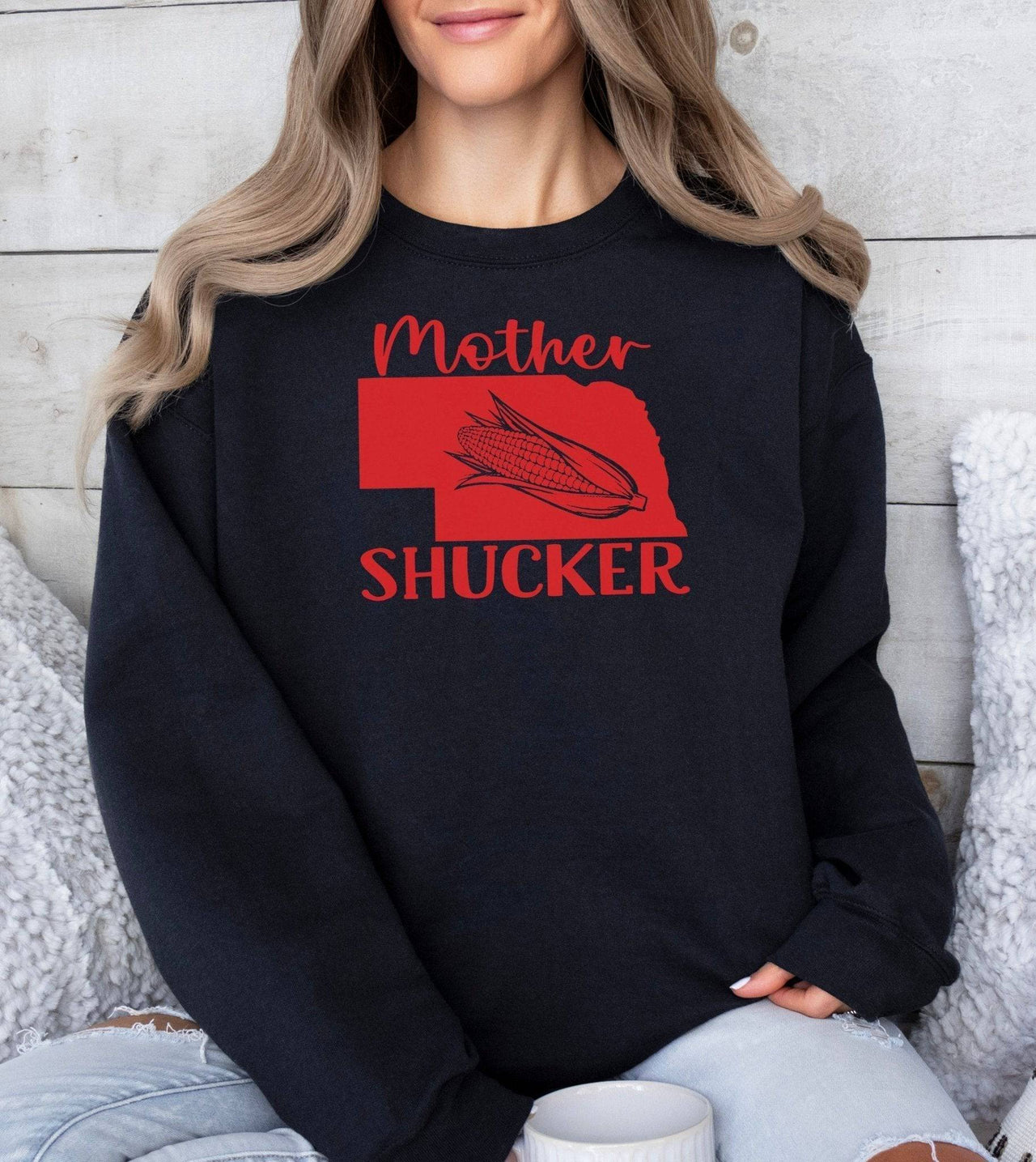 Nebraska Mother Shucker Adult Cotton Crewneck Sweatshirt