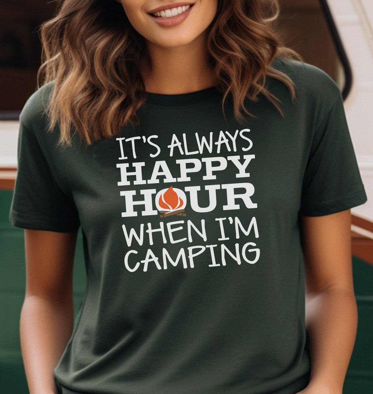 It's Always Happy Hour When I'm Camping Adult Cotton Unisex T-Shirt - Cryin Creek