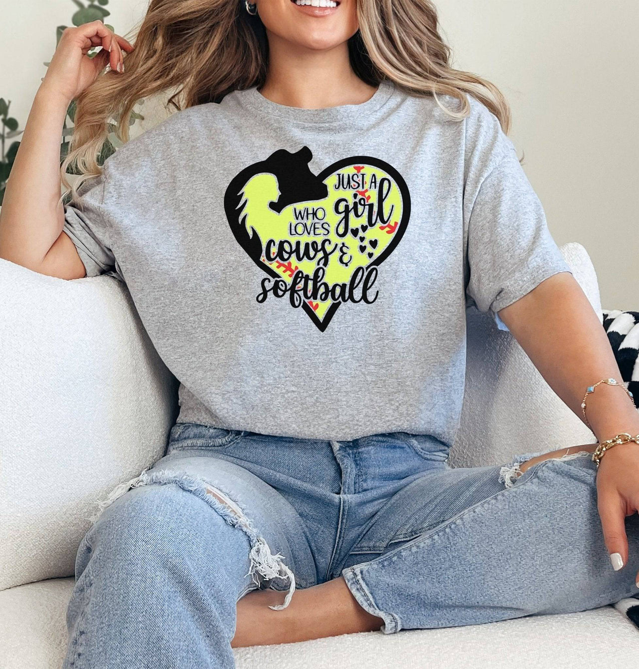 Just A Girl Who Loves Cows and Softball T-Shirt