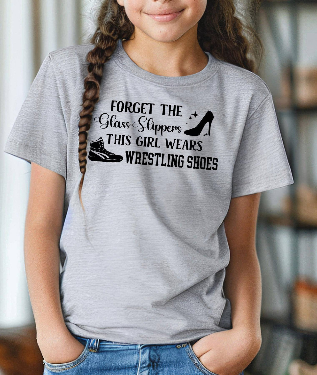 Forget the Glass Slippers Adult or Youth Cotton Wrestling T-Shirt