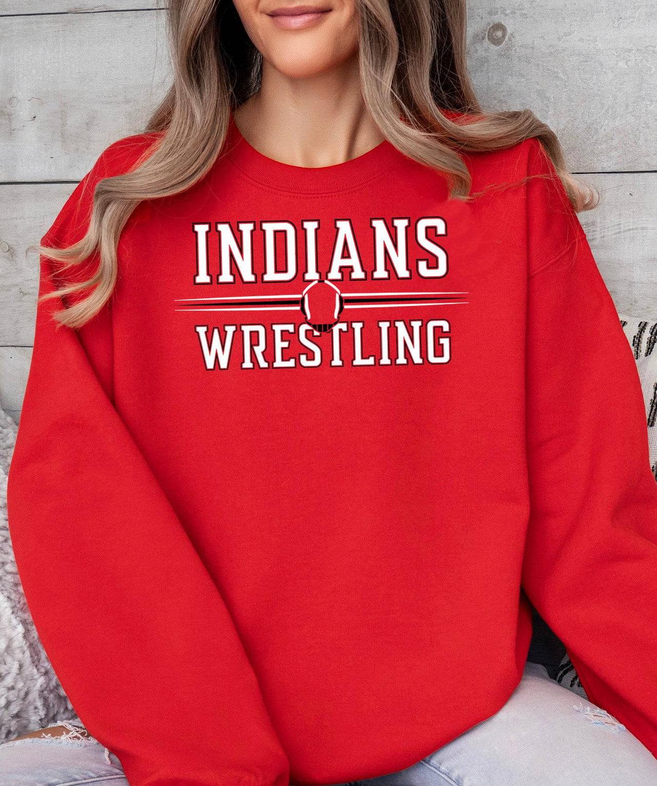 Indian Wrestling Headgear Adult or Youth Cotton Crewneck Sweatshirt